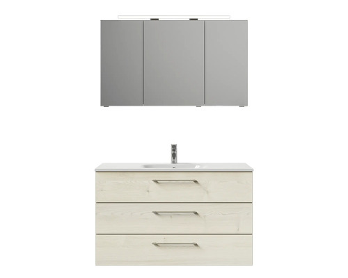 Waschtischkombination mit Spiegelschrank und drei Schubladen