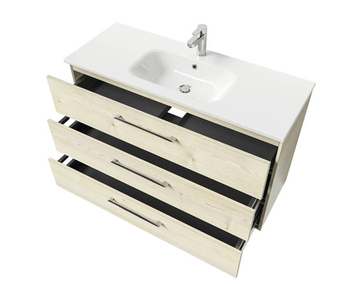 Waschtischunterschrank mit drei Schubladen, Waschbecken und Armatur