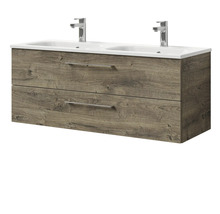 Meuble sous-lavabo avec deux lavabos et deux tiroirs aspect bois