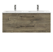 Meuble sous-lavabo avec deux lavabos et deux tiroirs en aspect bois