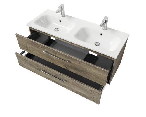 Meuble-lavabo avec deux lavabos et tiroirs