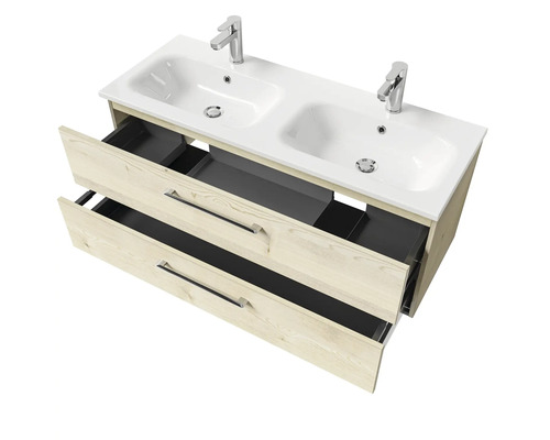 Meuble sous-lavabo avec deux lavabos et tiroirs