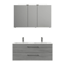 Badezimmermöbelset mit Waschbeckenunterschrank, zwei Waschbecken und Spiegelschrank