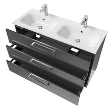 Meuble sous-lavabo avec deux lavabos et trois tiroirs