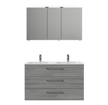 Badezimmermöbelset mit Waschtischunterschrank, Doppelwaschtisch und Spiegelschrank