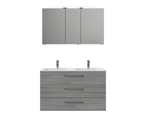 Ensemble de meubles de salle de bains avec meuble sous-lavabo, double vasque et armoire de toilette