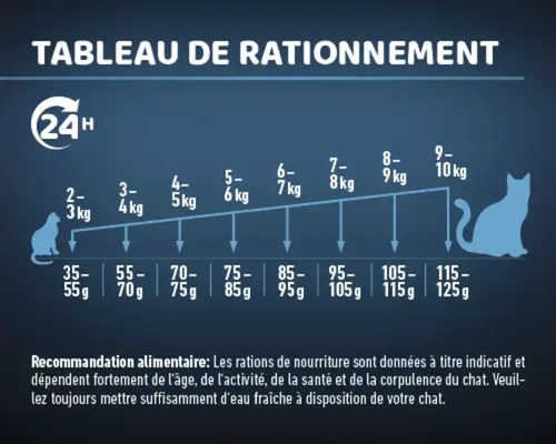 Tableau d''alimentation pour aliments pour chats avec recommandations d''alimentation par poids