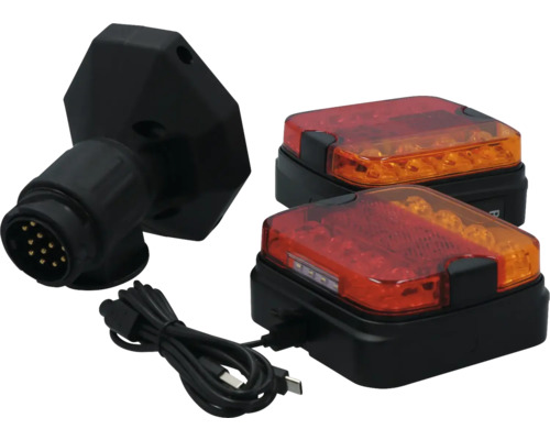 Kabelloser Anhängerleuchtensatz mit Stecker und USB-Ladekabel