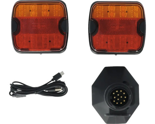 Set mit zwei LED-Rückleuchten, einem Adapter und einem Kabel für Anhänger
