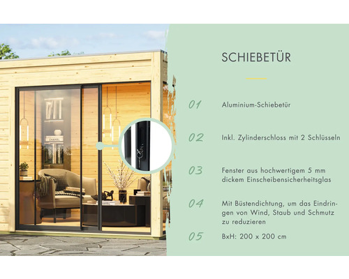 Aluminium Schiebetür mit Zylinderschloss und Sicherheitsglasfenster