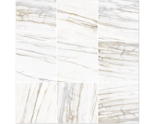 Neuf carreaux de marbre blancs avec veinures