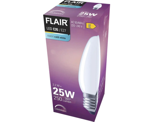 Lampe LED FLAIR C35/E27, blanc froid, dimmable