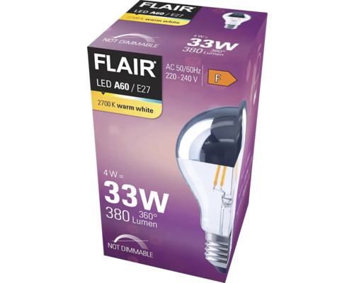 Emballage d''une lampe LED Flair A60 E27 non dimmable de 4 watts et 380 lumens
