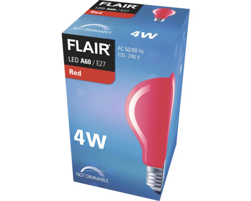 Emballage d''une ampoule LED rouge Flair A60 E27, 4 watts, non variable