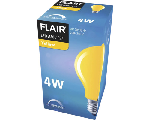 Verpackung einer nicht dimmbaren Flair LED Lampe A60/E27 mit 4 Watt