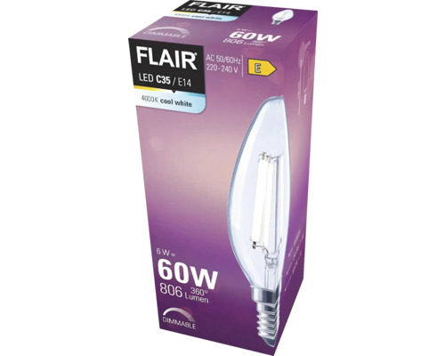 Ampoule LED FLAIR C35 E14, 6 watts, 806 lumens