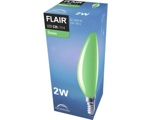Lampe LED Flair C35 E14, ampoule verte, 2 watts
