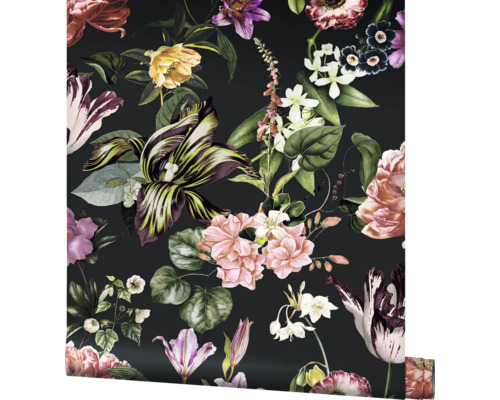 Papier peint avec motif floral sur fond sombre