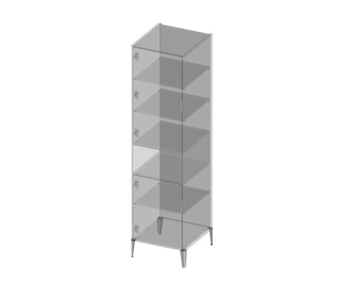 Hohes Glasvitrinenschrank mit mehreren Regalen und Türen