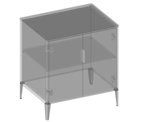 Armoire avec deux portes, une étagère et quatre pieds