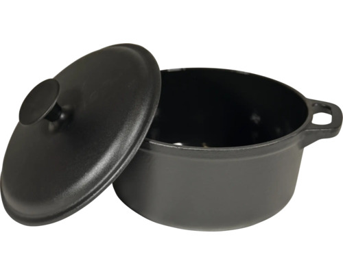 Schwarzer Schmortopf mit Deckel