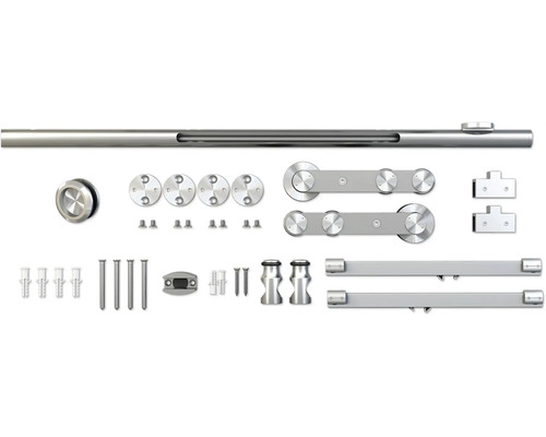Kit de ferrures pour porte coulissante avec rail, roulettes et matériel de fixation