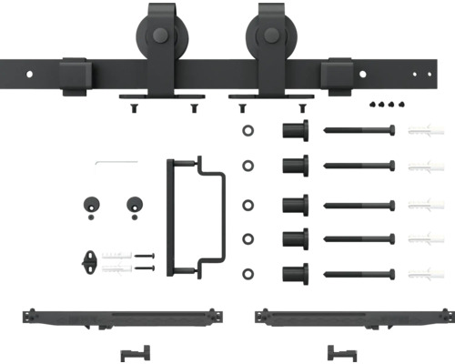 Kit de ferrures pour porte coulissante avec accessoires de montage