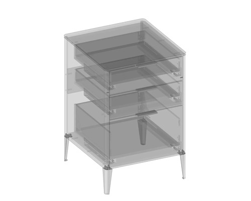 Meuble de salle de bain avec trois tiroirs et pieds