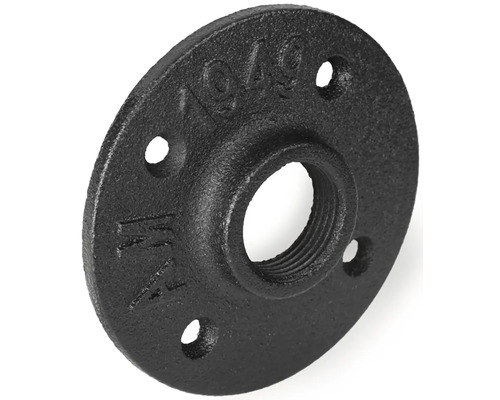Schwarzer Temperguss-Flansch mit Gewinde und Befestigungslöchern
