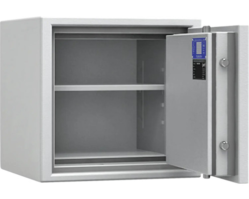 Geöffneter Tresor mit Einlegeboden zur Aufbewahrung von Wertsachen