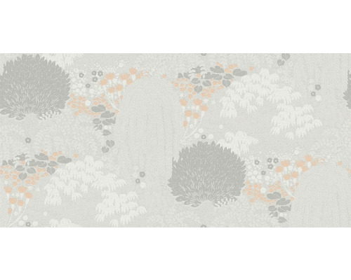 Papier peint avec motif de plantes, comprenant des buissons, des feuilles et des fleurs