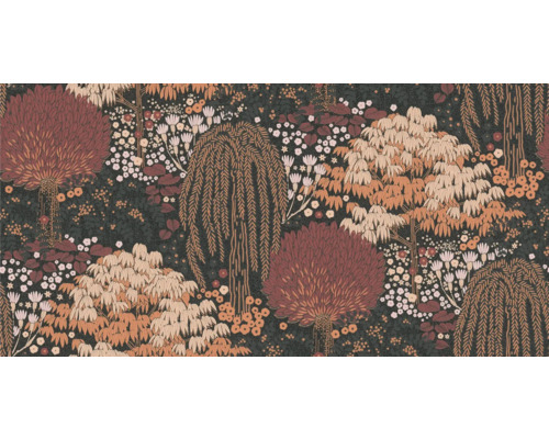 Papier peint avec motif floral et représentation d''arbre