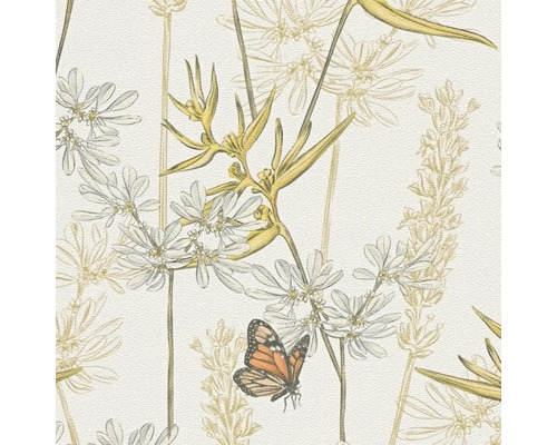 Papier peint avec motif de fleurs et de papillons