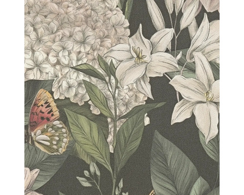 Papier peint avec motif floral et papillon