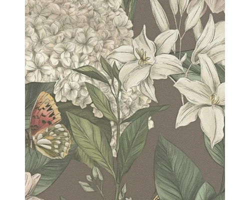 Papier peint avec motif floral et papillon