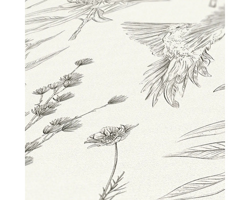 Papier peint avec motifs de fleurs et d''oiseaux