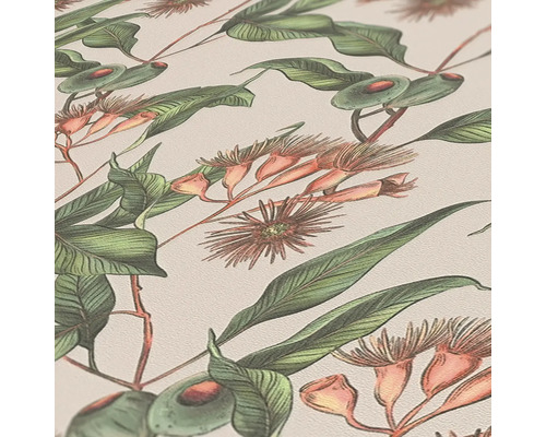 Nahaufnahme einer Tapete mit Eukalyptuspflanzenmuster