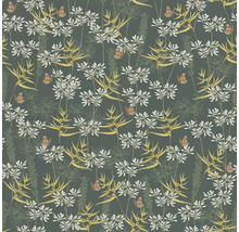 Papier peint avec fleurs, feuilles et papillons