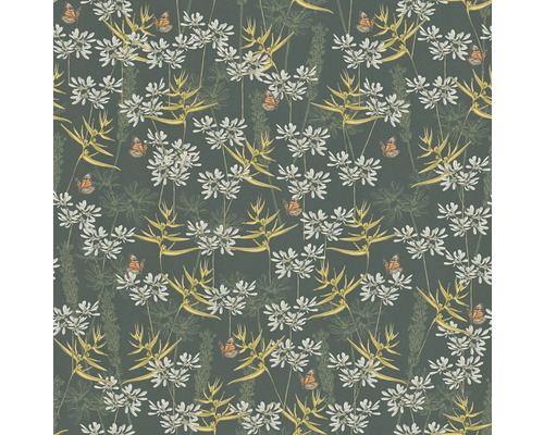 Tapete mit Blüten, Blättern und Schmetterlingen