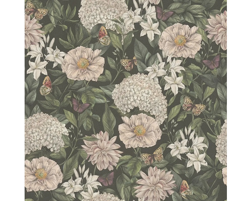 Papier peint à motifs floraux et papillons