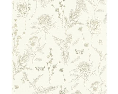Tapete mit Vogel-, Blumen- und Schmetterlingsmuster