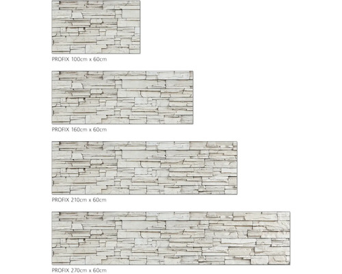 Différentes tailles de parement mural PROFIX aspect pierre
