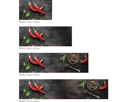 Différentes tailles de crédence de cuisine avec motif de piment