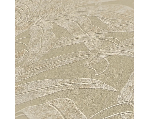 Gros plan d''un papier peint vinyle beige avec motif floral