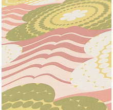 Gros plan d''un papier peint avec des fleurs et des lignes ondulées