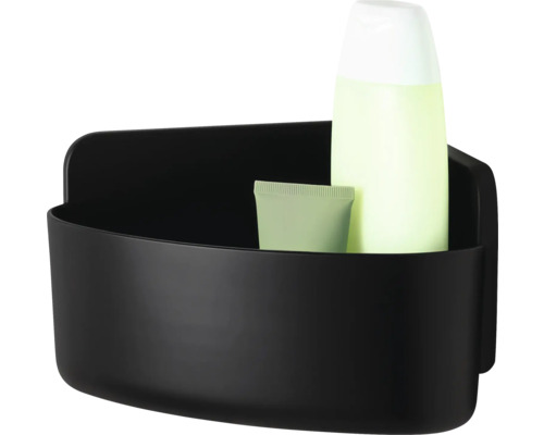Étagère d''angle noire avec produits de soins