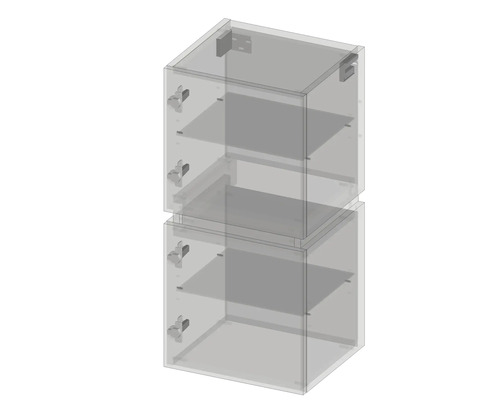 Deux armoires empilées avec étagères