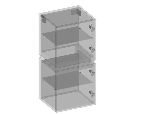 Vue de dessus d''un système d''armoires modulaires avec deux armoires et des étagères