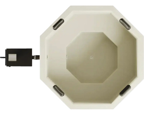 Aufsicht auf einen achteckigen Badezuber mit Heizung.