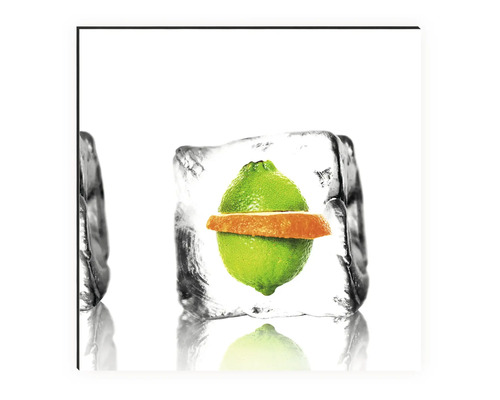 Image murale décorative avec citron vert et tranche d''orange dans des glaçons